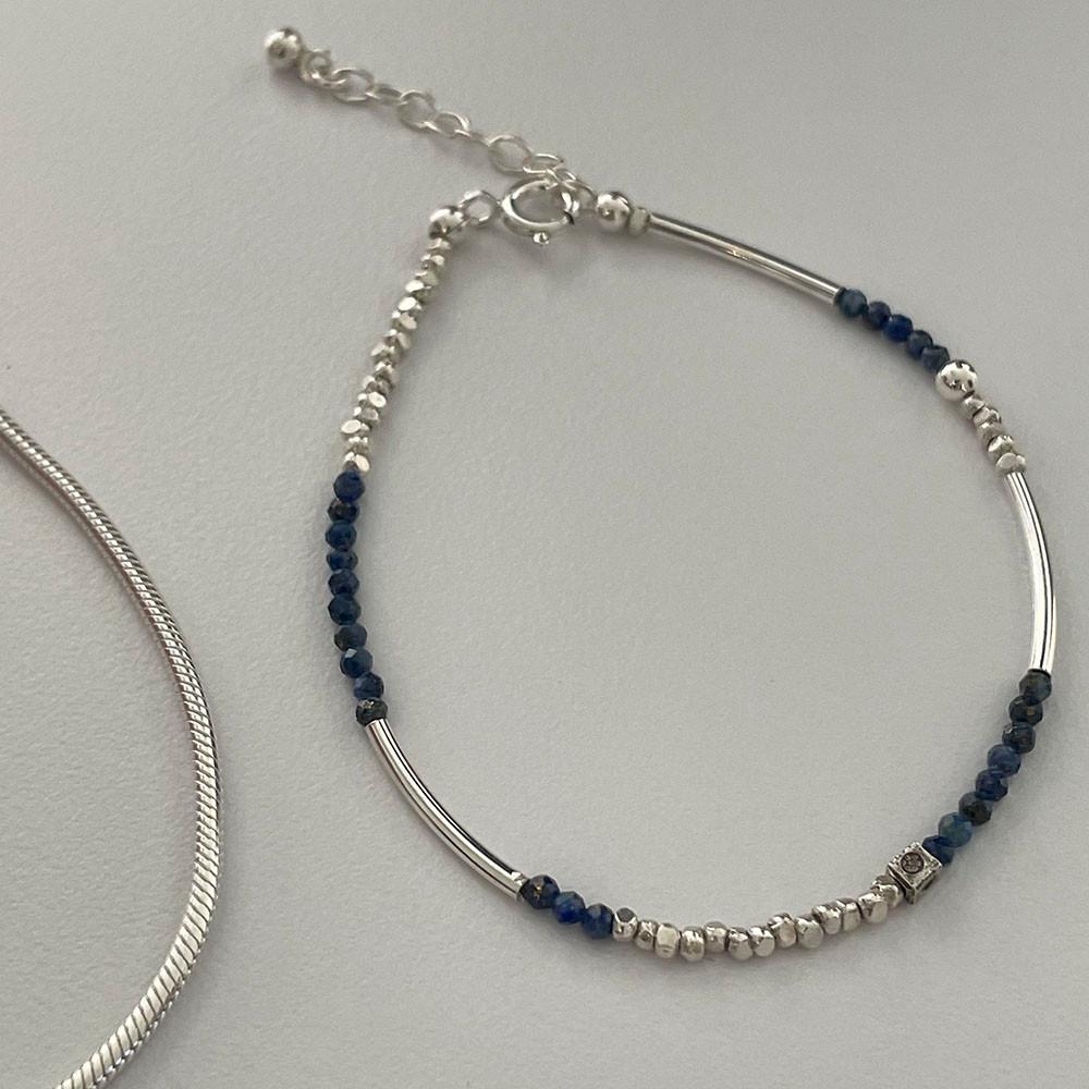 [어뮤즈링] silver925 블루 라피스라줄리 원석 스톤 실버 팔찌 발찌