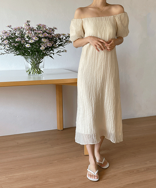 +영상 지금어때 오프숄더 주름 스트링 롱 원피스 -3color