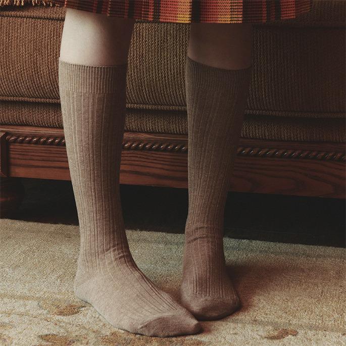 I Hate Monday X Replain Cotton Blend Knee High Socks Beige