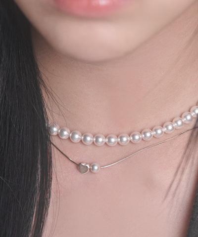 [SILVER] PEARL HEART TO BAR N(2 COLORS)