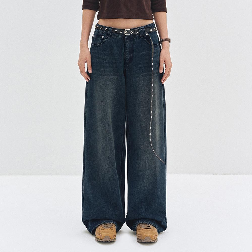 [12월30일예약배송][W]Signature Low Rise Wide Jeans DCWPT004DBLUE