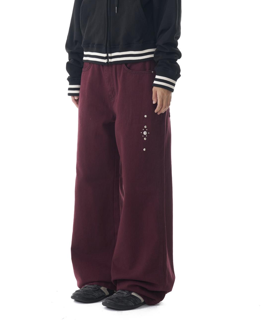 Western Studded Cotton Pants (Wine)