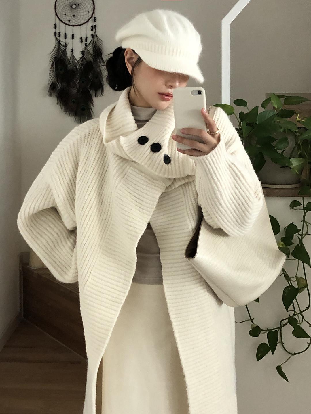 Overdew Collar Knit Coat (3color)