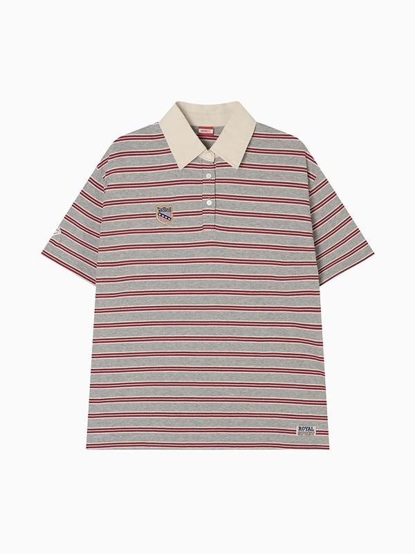Multi Stripe Collar T Shirt_Red Gray