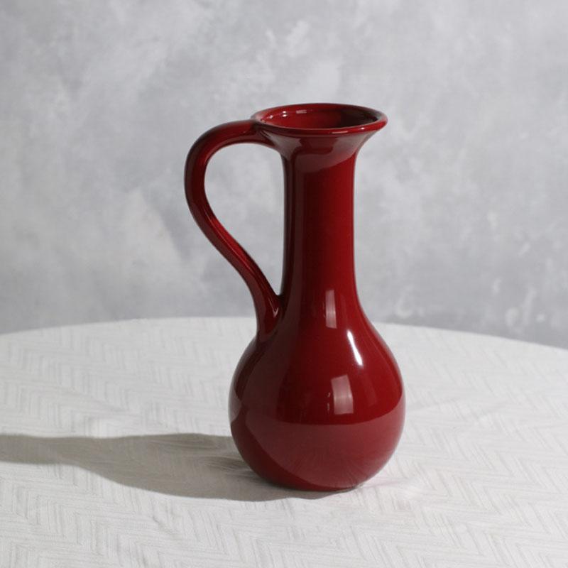 북유럽 레드 Menche 싱글 핸들 도자기 화병 꽃병 꽃화병 거실 매장 인테리어