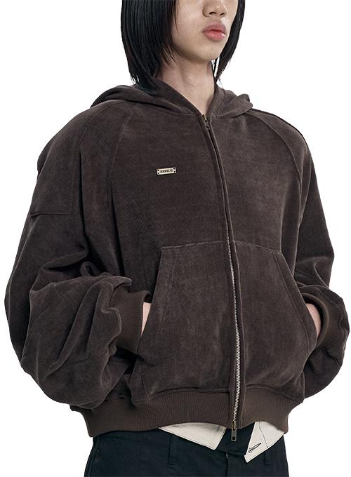 Corduroy Short Zip-Up Hoodie [BROWN]