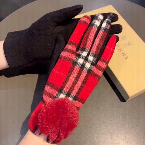 2020 FW 버버리 퍼 체크 장갑 레드