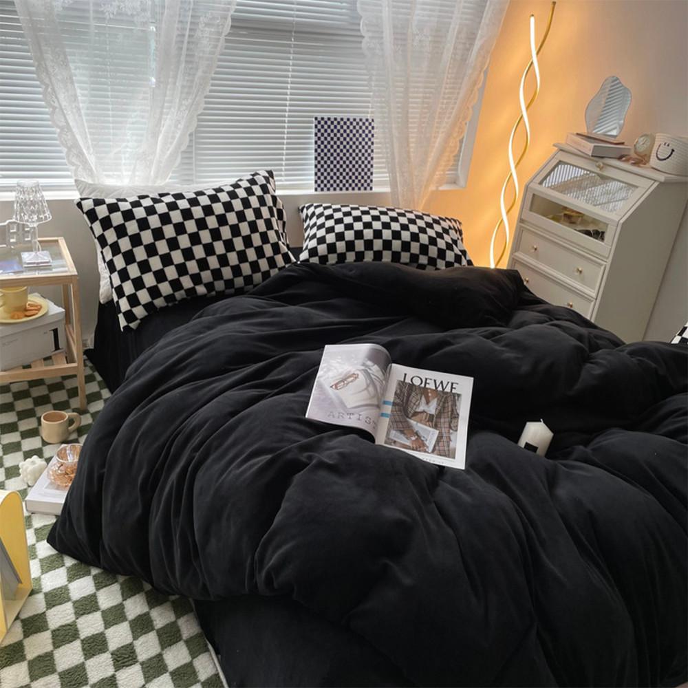스튜디홈 벨벳 극세사 체커보드패턴 호텔 빈티지 슈퍼싱글 퀸 킹 사이즈 겨울 이불커버 세트