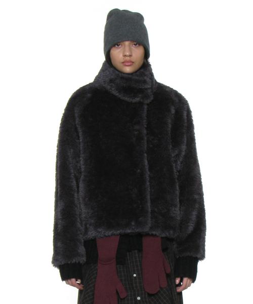 코쿤 하이넥 퍼 자켓_차콜