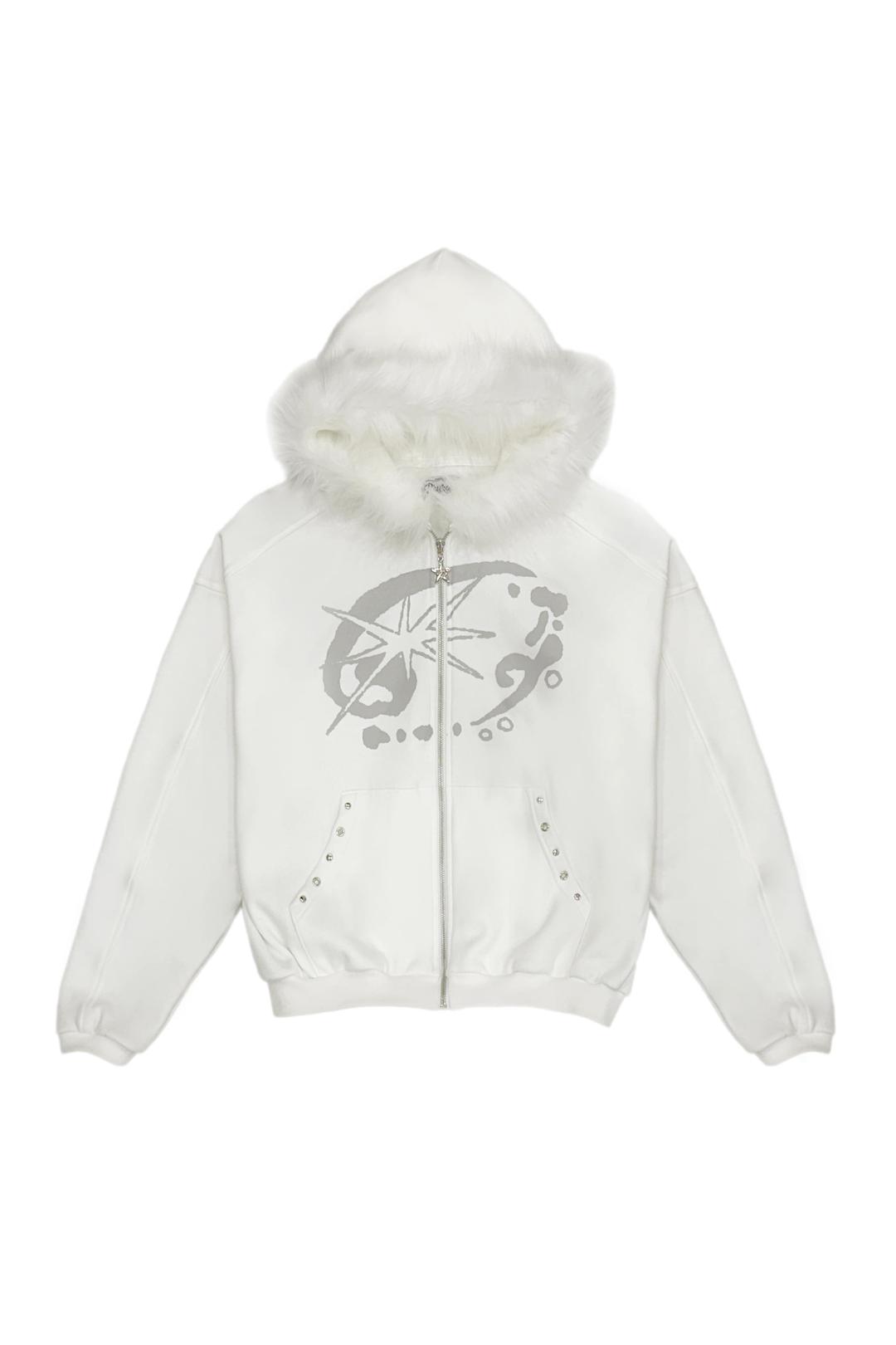 FUR TRIMMED HOOD ZIPUP (WH)