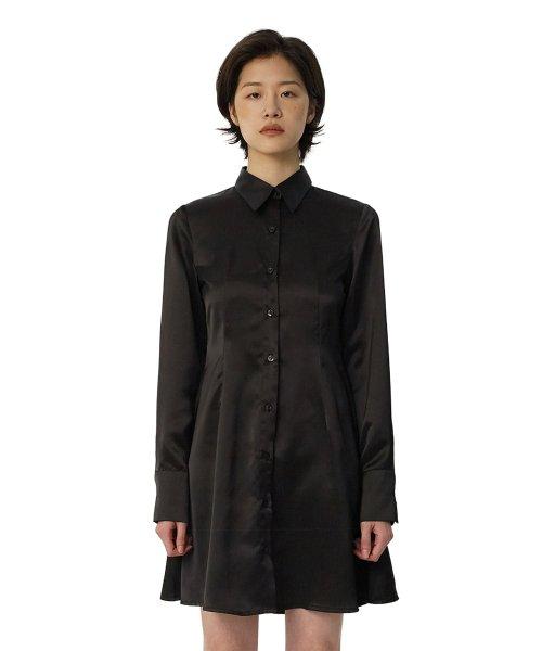 C SATIN SHIRT DRESS_BLACK