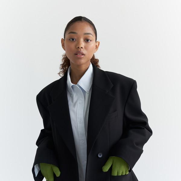 Stretchy oversized double jacket (Black)