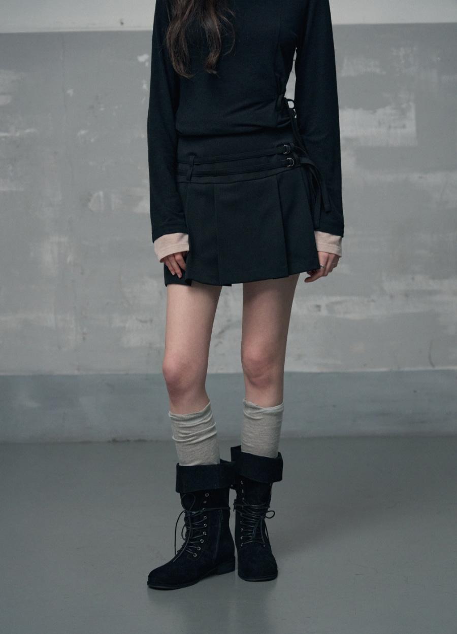 더블 스트랩 플리츠 미니 스커트 [BLACK]
