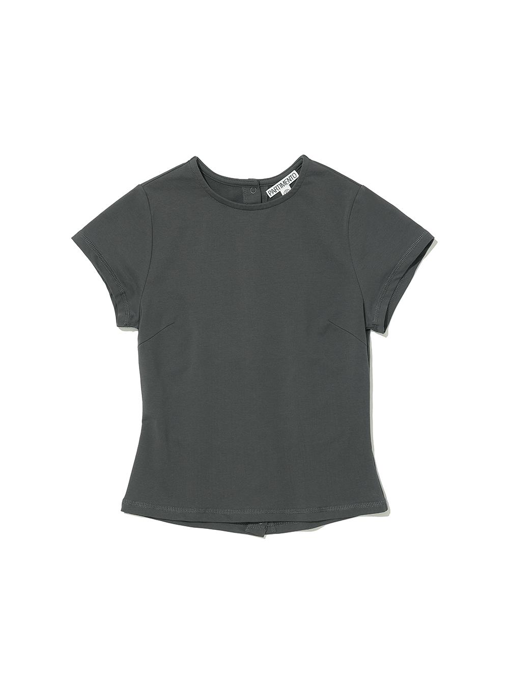 [WOMEN] BACK BUTTON-UP SHORT SLEEVE TEE_CHARCOAL