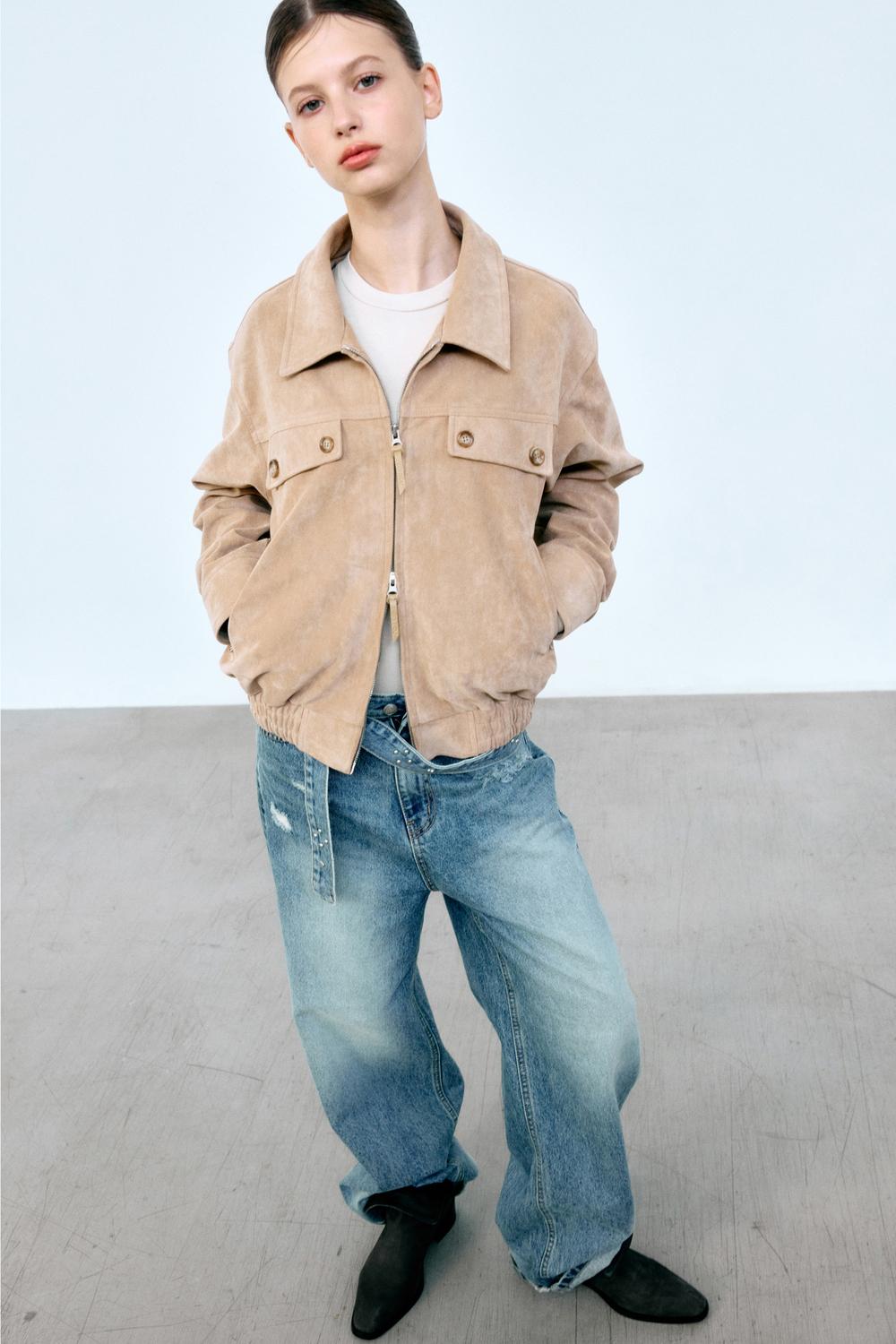 VEGAN SUEDE BLOUSON JACKET (CAMEL BEIGE)