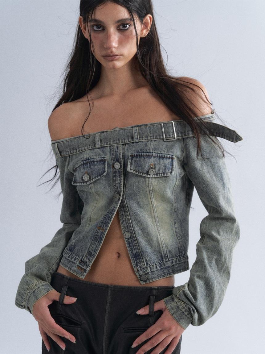 Nonocant Denim off-shoulder cropped top