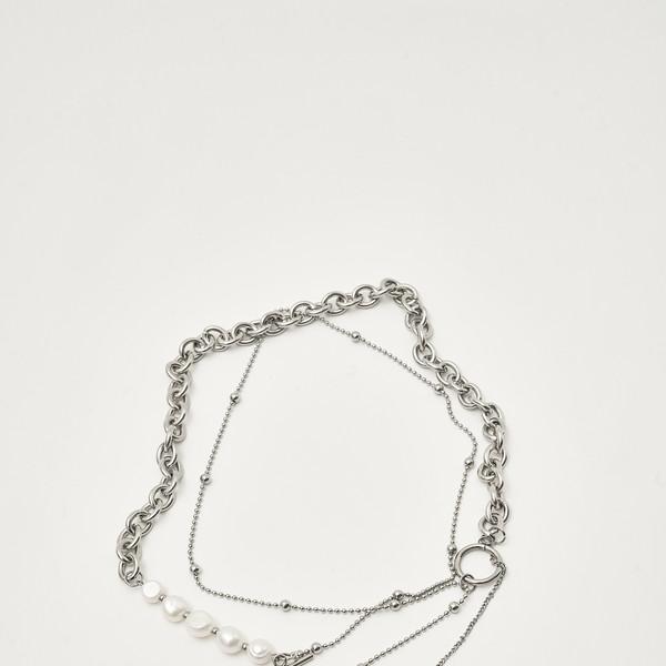 피어 체인 레이어드 넥 레이스 [실버]