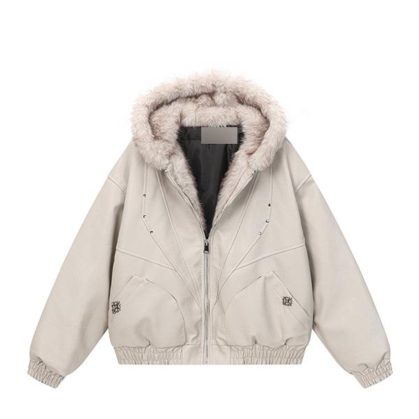 Gothic Cross Pocket 2Color Fur Hood Leather Jacket (4461)