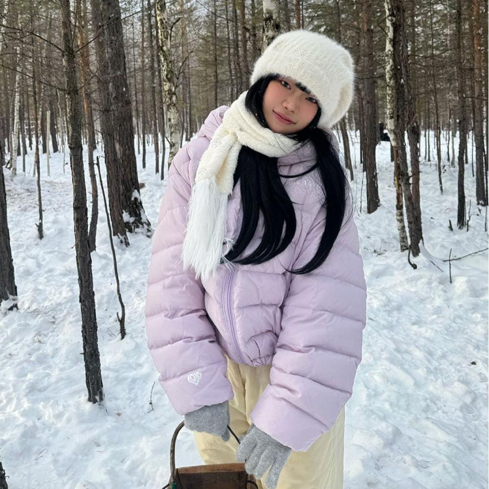 EAHO 핑크 후드 숏점퍼 패딩점퍼 크롭 푸퍼패딩