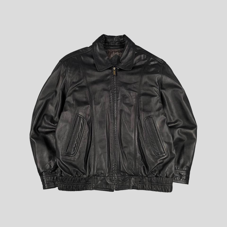 인디안 블랙 절개 내피 양가죽 램스킨 카라넥 봄버 레더자켓 가죽자켓 XL