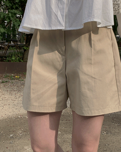 올라잇 여름 핀턱 하프 코튼 팬츠