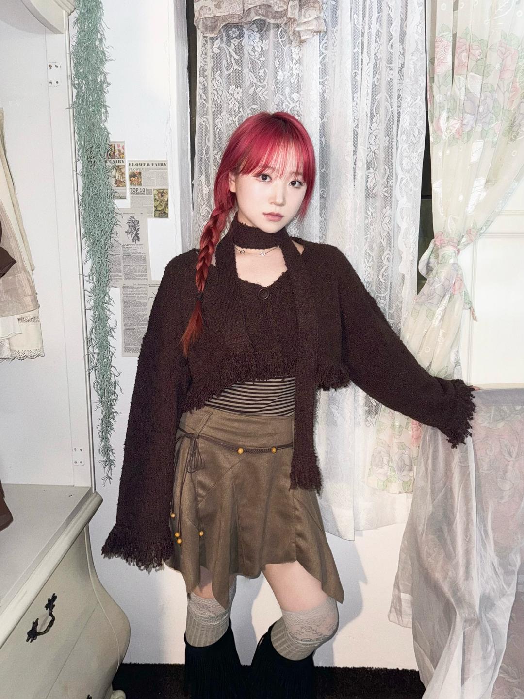 wool knit cardigan scarf set - 3color