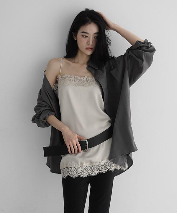 매니크 샬롯 새틴 레이스 미니 나시 원피스