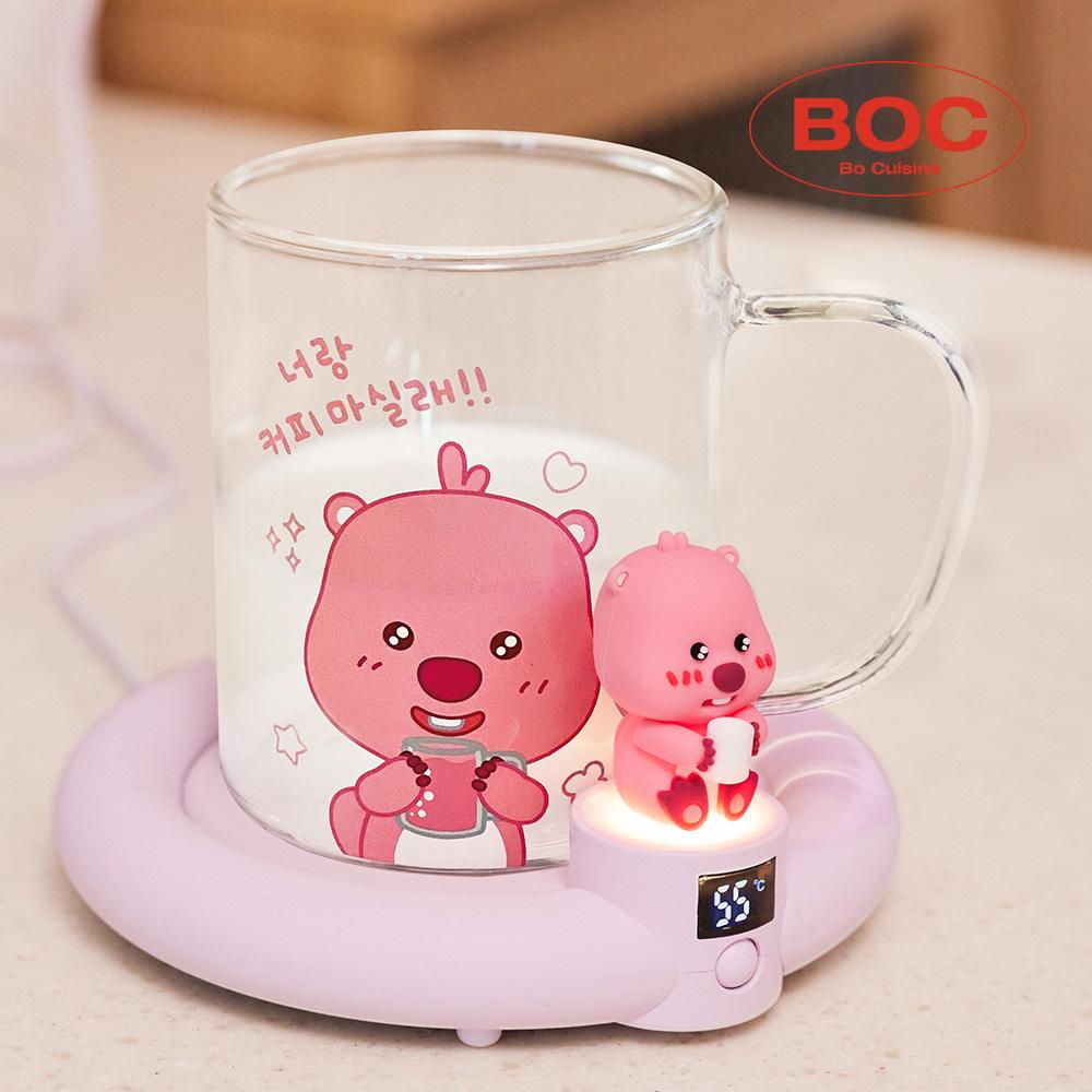 [보퀴진] 잔망루피 유리머그컵 휴대용 USB 피규어 머그워머 인덕션세트