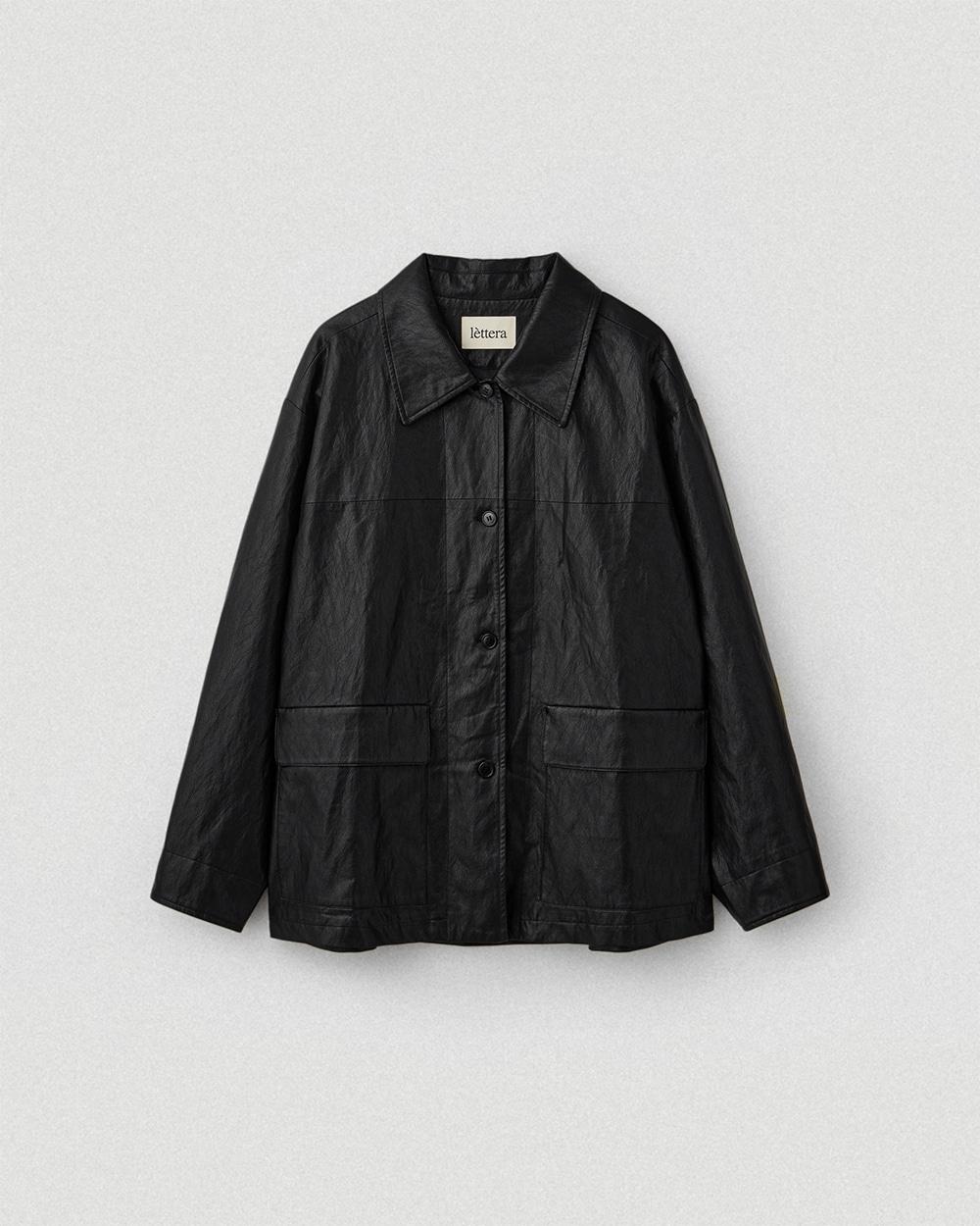 Faux leather Single Half Jacket_Black