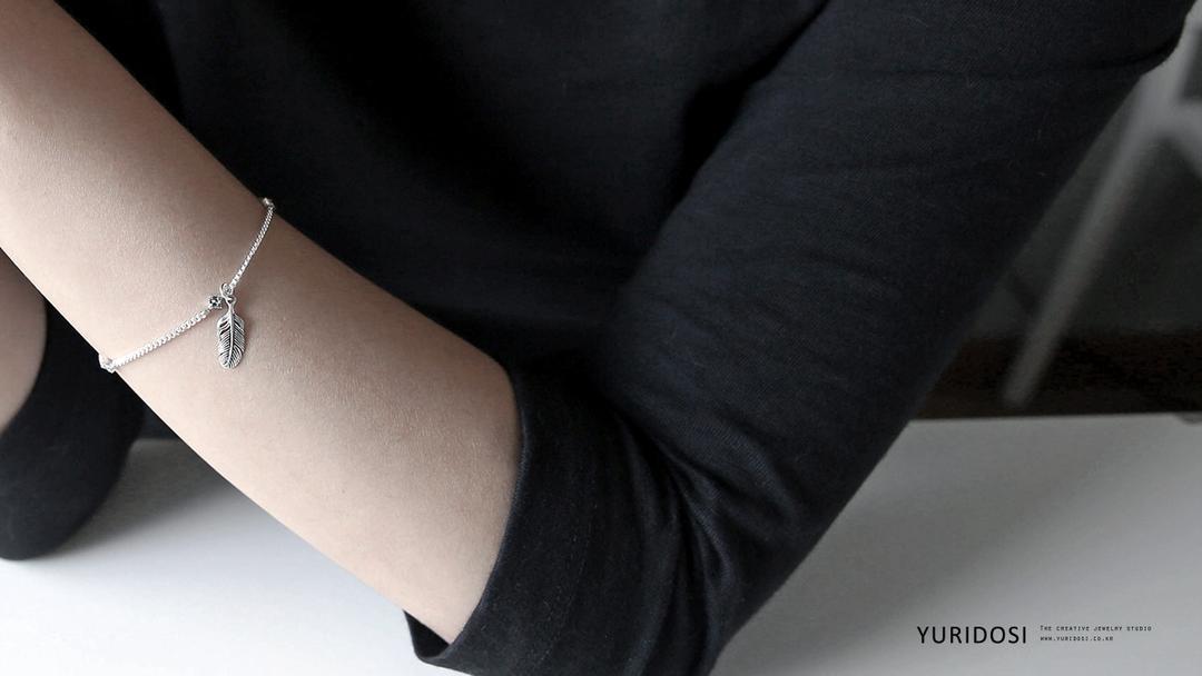 925 Silver Feather Charm Macasite Cube Chain Bracelet
