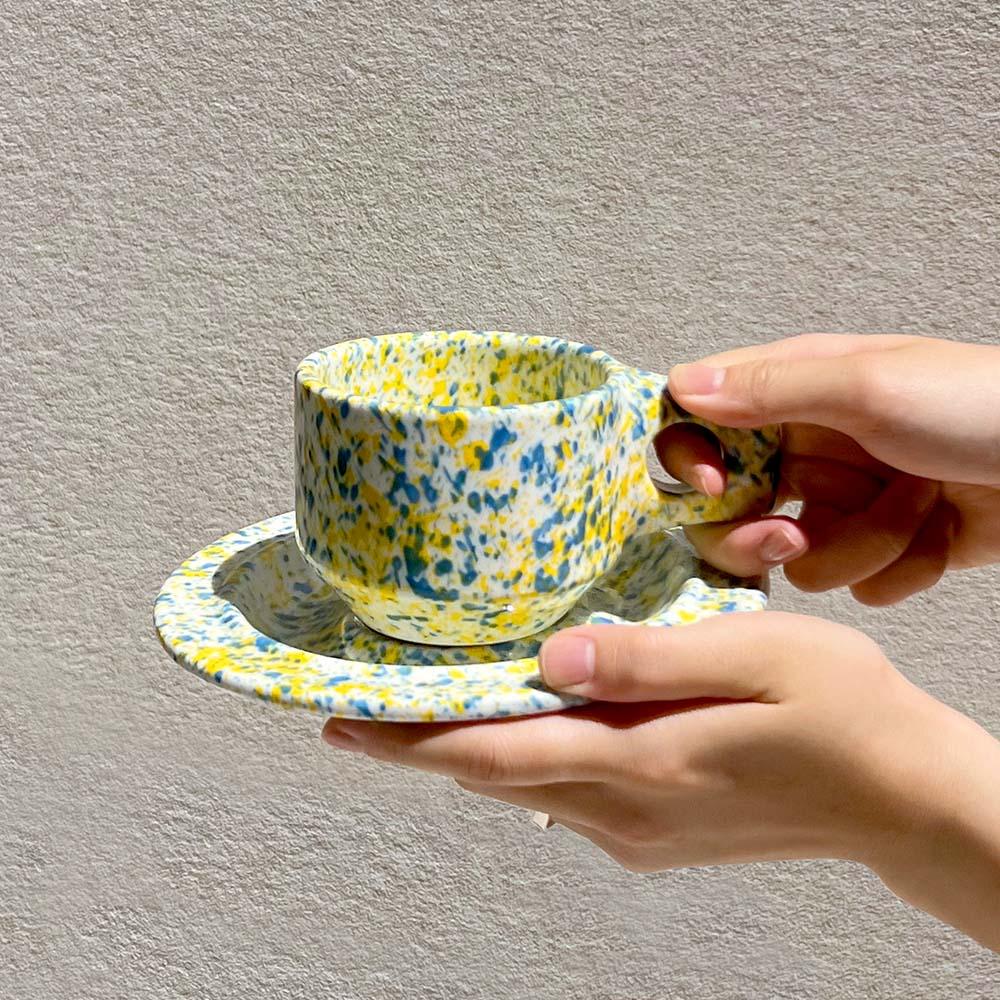 Splash Line Flat Cup & Saucer - Lemon Twist