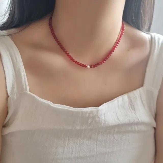 담수진주 자마노 자만옥 레드 블랙 오닉스 써지컬 스틸 초커 목걸이