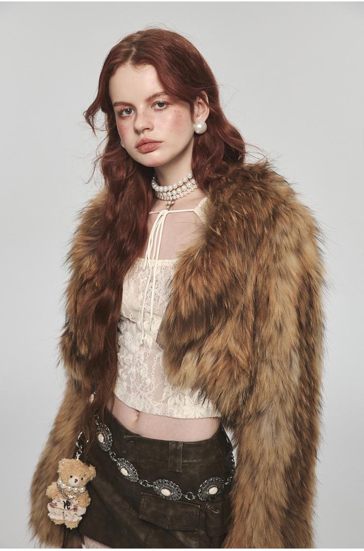 1JINN STUDIO Raccoon fur cropped jacket