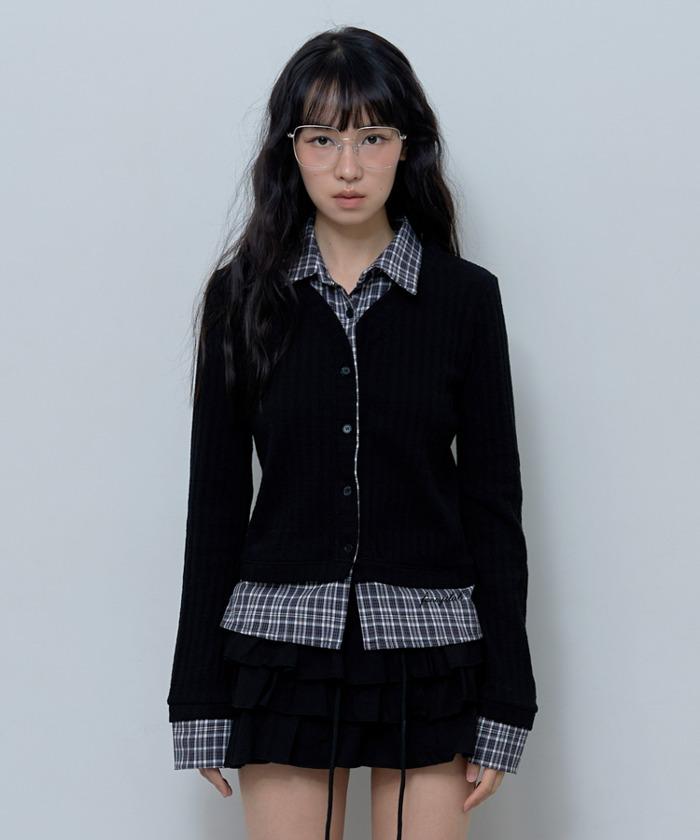 CHECK SHIRT LAYERED CARDIGAN (BLACK)_F24ZB066