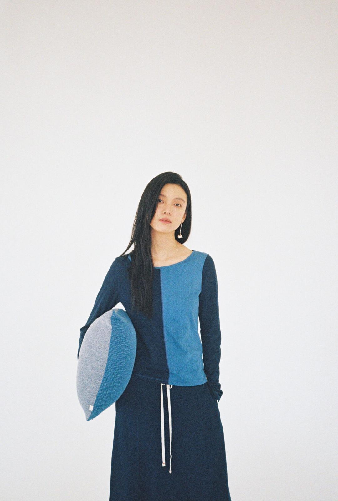 6 Panel denim jersey skirt -Deep Blue