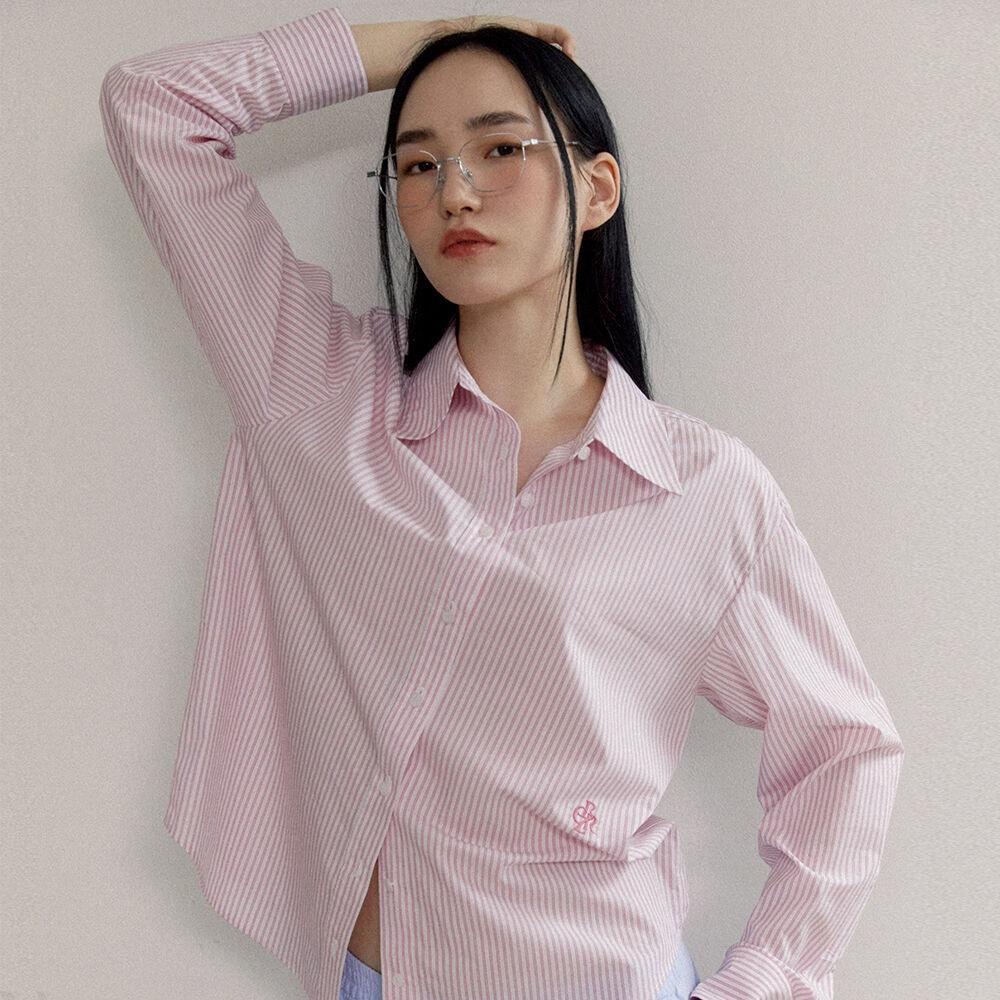 코튼 스트라이프 베이직 셔츠_PINK