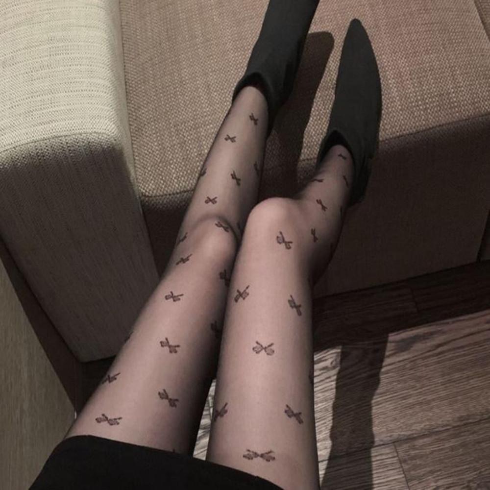 리본스타킹 유발 패턴타이즈 무늬 검정팬티스타킹 검스