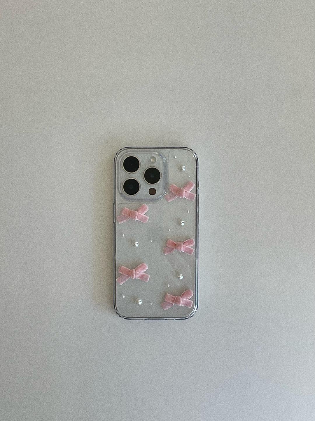 Princess Velvet Ribbon Pearl Case 공주 벨벳 리본 진주 핸드메이드 케이스 / 러빈히어