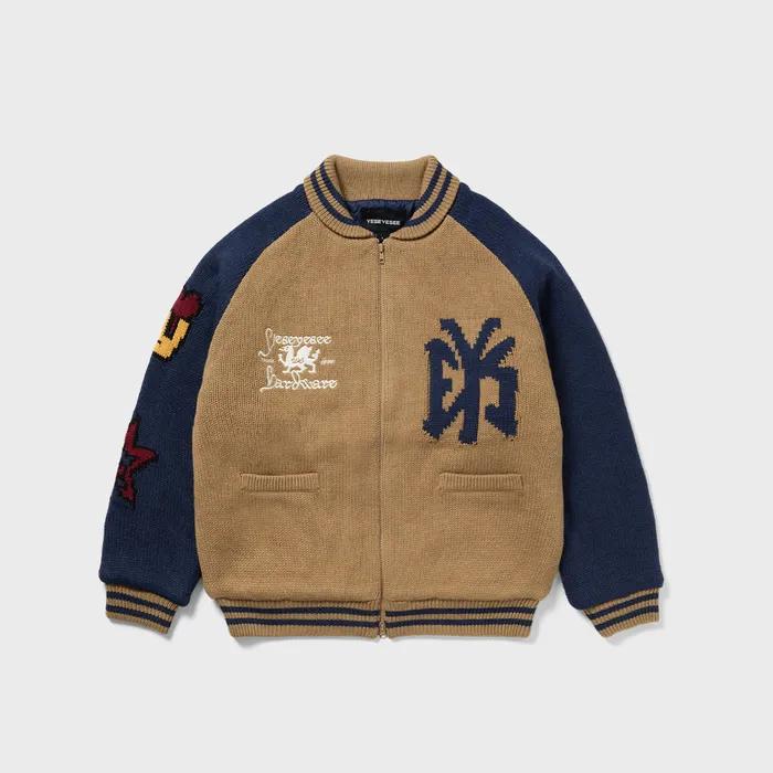 Raglan Knit Varsity Jacket Beige