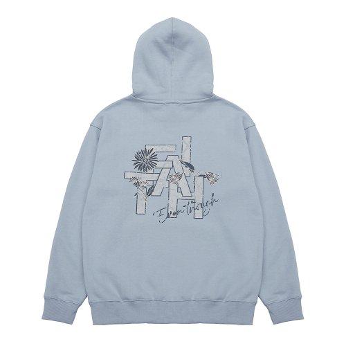 【RECTO】RC LOGO DESTROYED HOODIE SWEATSHIRT BLUISH CHARCOAL 렉토 LLEGE LOGO DESTROYED HOODIE SWEATSHIRT (BLUISH CHARCOAL