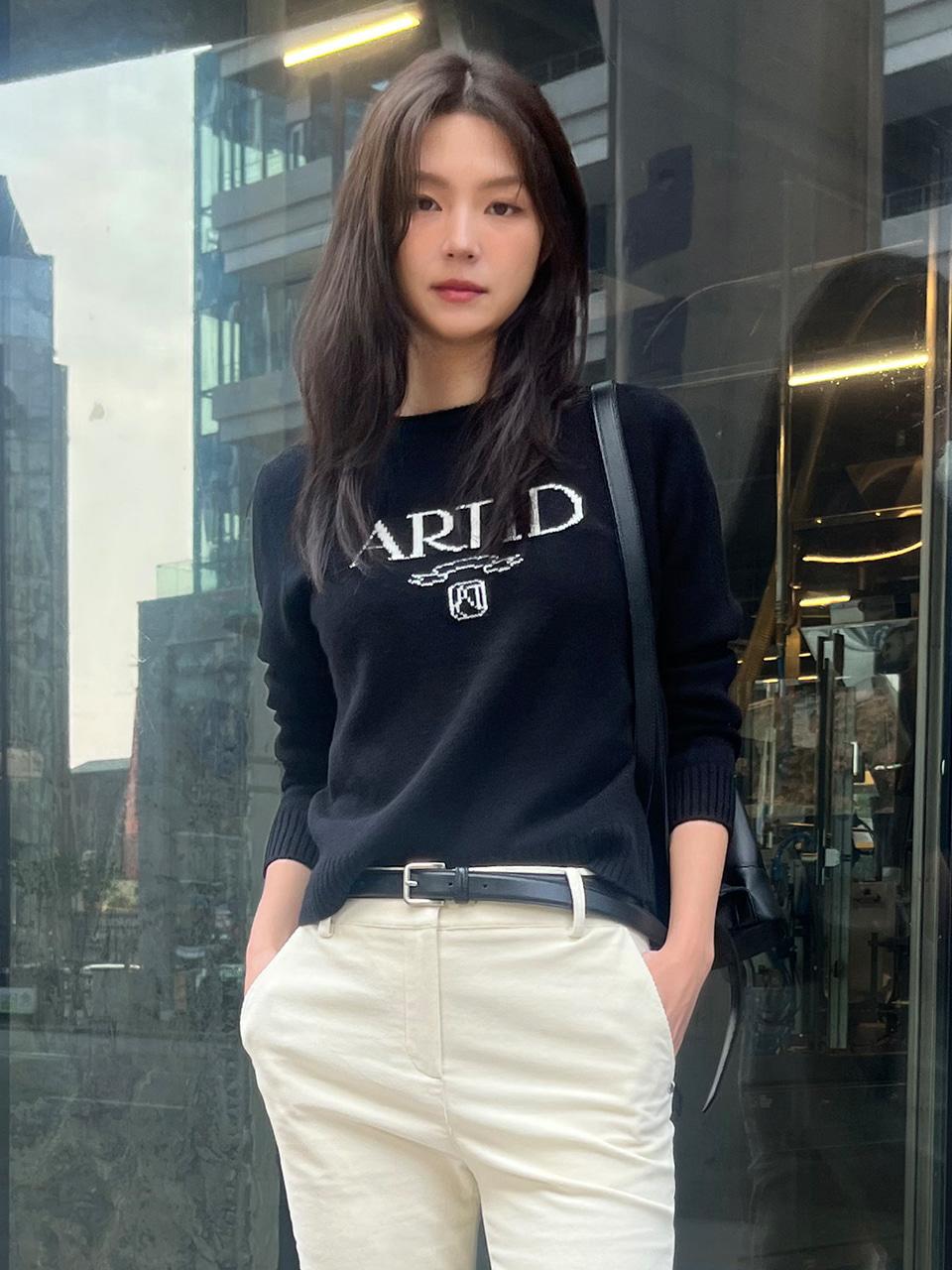 메리노울 로고 포인트 니트_BLACK