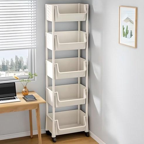 로아 이동식 수납정리함 플라스틱 서랍장 틈새 트롤리 3단 4단 5단, 아이보리, 5단