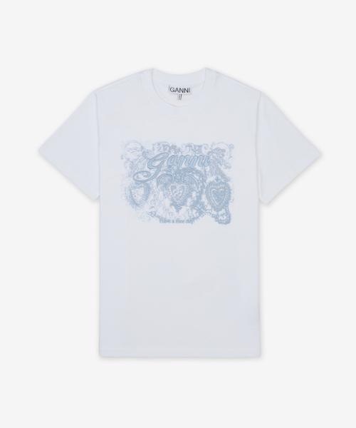 베이직 저지 타투 레이스 릴렉스핏 반소매 티셔츠 - 화이트 / T4158151