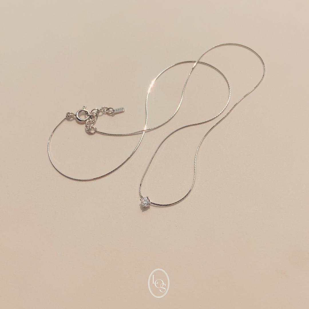 로스도스 [Los.]큐빅 뱀줄 심플 은목걸이 blanc necklace