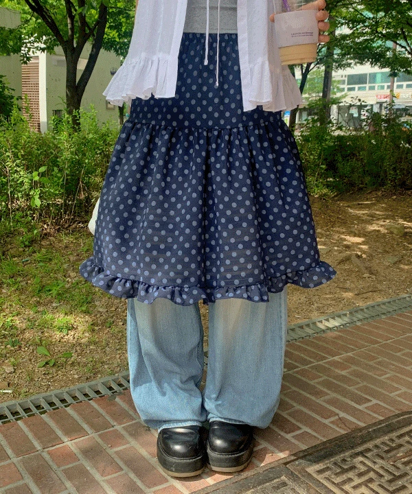 [3컬러🫧] 버블팝 도트 프릴 미디 스커트  빈티지 셔링 땡땡이 시스루 여름 레이어드 밴딩 스커트