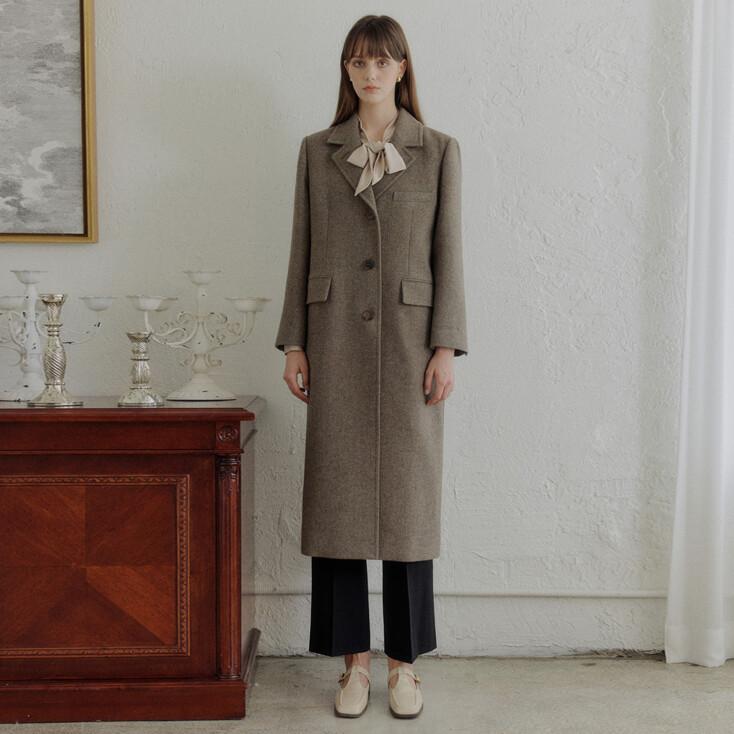 브라운 헤링본 소이 울 싱글 코트 / BROWN HERRINGBONE SOY WOOL SINGLE COAT