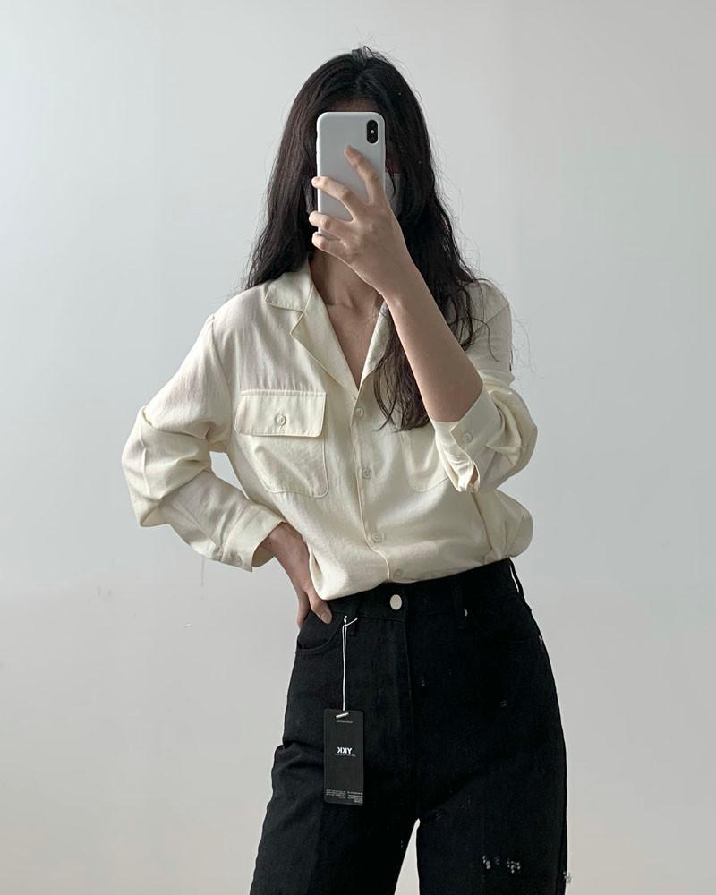 [무료배송] 라운지 실켓 소프트 포켓 블라우스 셔츠 (2col)