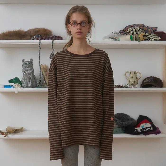 Loose Fit Stripe Tee, Brown