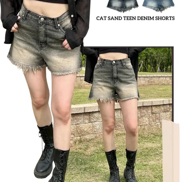 [후기👍/핏보장]빈티지 캣샌드 워싱 데미지 숏팬츠 반바지(2color)