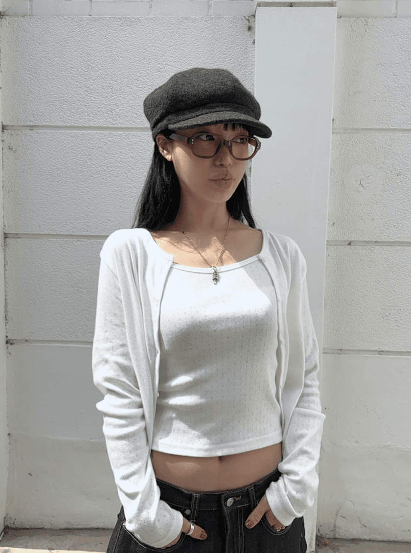 SC MADE* Punching Cardigan + Sleeveless Set  - White